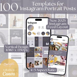 100 Post Templates New Instagram Grid Layout, Small Business Instagram Portrait Posts & Carousels, Social Media Templates, IG Feed, Canva