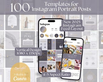 100 Post Templates New Instagram Grid Layout, Small Business Instagram Portrait Posts & Carousels, Social Media Templates, IG Feed, Canva