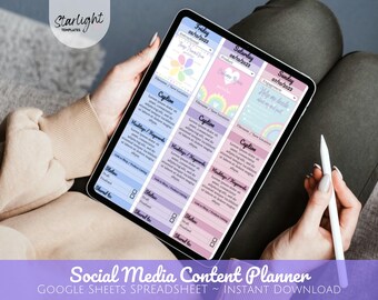 Rainbow Social Media Content Planner, Google Sheets Spreadsheet, Digital Planner for Social Media, Content Calendar, Organizer & Tracker