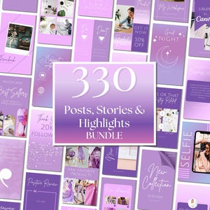 330種類の紫色のInstagramテンプレート、ソーシャルメディアテンプレートバンドル、Canvaで編集可能な紫色のIG投稿テンプレート
