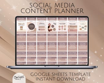 Social Media Content Calendar, SM Content Planner, Google Sheets Spreadsheet Template, Digital Marketing Organizer Tracker Scheduler