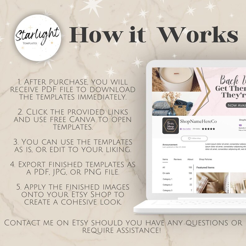 Etsy Shop Kit for Etsy Sellers, Etsy Shop Banners, Shop Icons, Listing Thumbnails, Canva Templates for Etsy Shop, Marble Design, Etsy Shop Setup, Graphics for Small Business