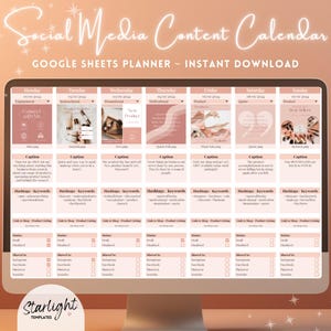 Full Year Social Media Content Calendar, Google Sheets Social Media Planner, Analytics Dashboard, Monthly Batch Social Media Content Planner
