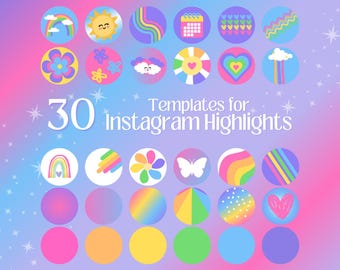 Colorful Instagram Highlight Icons Template Bright Rainbow Aesthetic Story Highlights Instagram Covers Edit Canva Templates Business Blog
