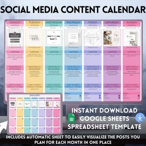 Social Media Content Calendar and Planner, Google Sheets Spreadsheet Template, Rainbow Social Media Planner, Social Media Tracker