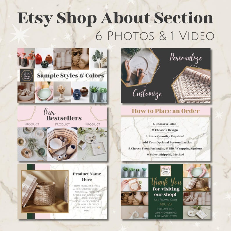 Etsy Shop Kit for Etsy Sellers, Etsy Shop Banners, Shop Icons, Listing Thumbnails, Canva Templates for Etsy Shop, Marble Design, Etsy Shop Setup, Graphics for Small Business