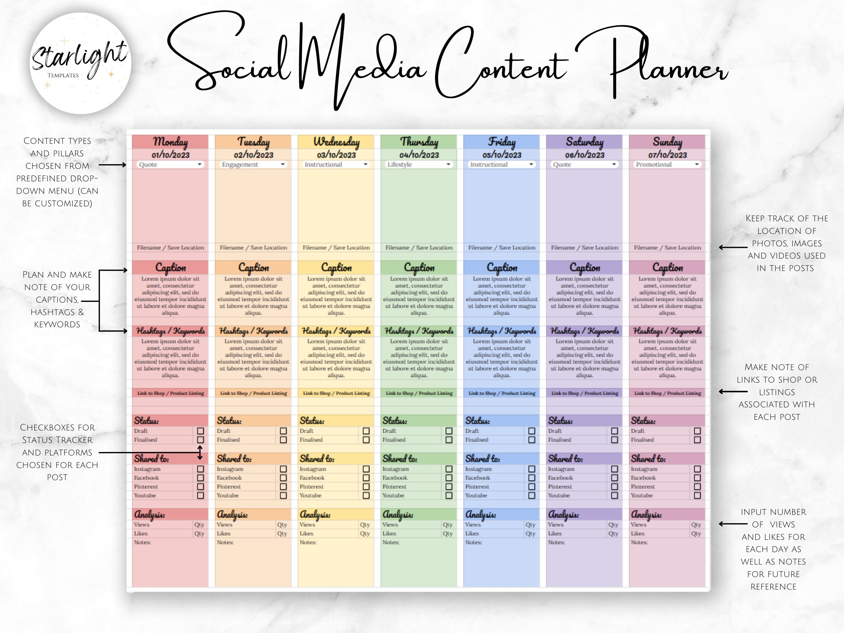 2024 Social Media Content Calendar, Google Sheets Planner Template for