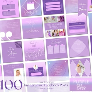 Purple Violet Social Media Square Templates, Instagram Purple Posts, Social Media Content, Canva Templates for Instagram, Facebook Posts