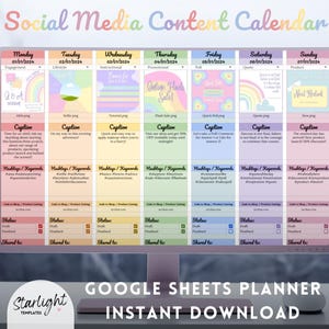Full Year Social Media Planner, Google Sheets Social Media Calendar, Analytics Dashboard, Batch Social Media Content Planner Spreadsheet