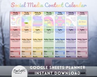Full Year Social Media Planner, Google Sheets Social Media Calendar, Analytics Dashboard, Batch Social Media Content Planner Spreadsheet