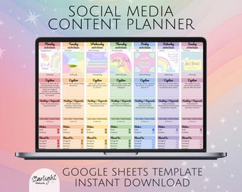 Rainbow Planner for Social Media Content, Google Sheets Spreadsheet Template, Social Media Content Calendar, Social Media Content Planner