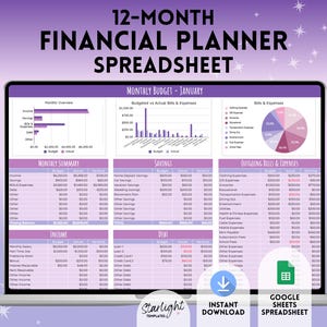 Easy Purple Persönliche Finanzierung, Haushaltsplaner für das ganze Jahr, Monatsbudget, Tilgungsplan, Rechnungs- und Ausgabenverfolgung, Google Sheets