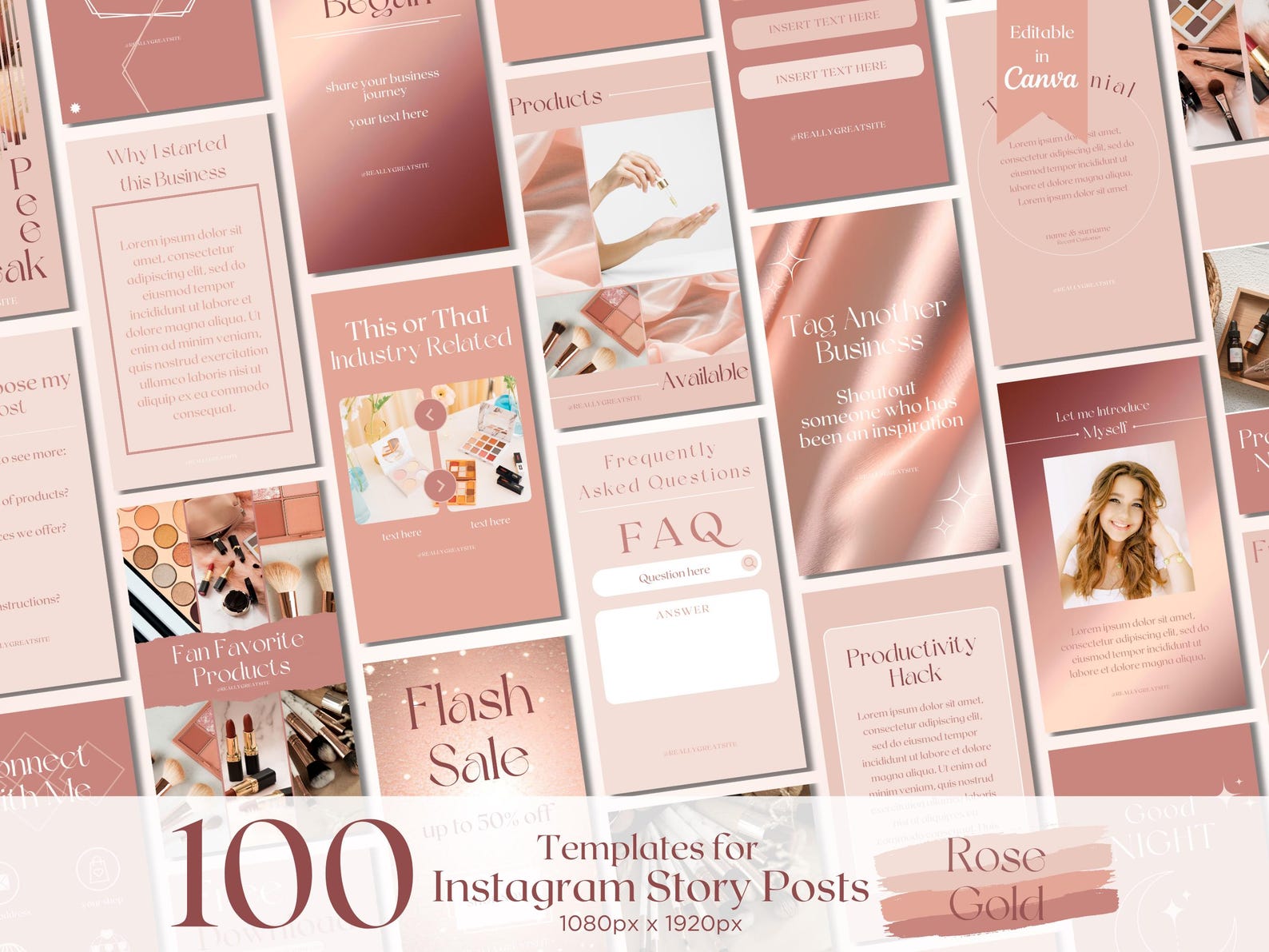 100 Pink Instagram Story Templates, Social Media Templates Rose Gold ...
