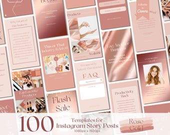 100 Pink Instagram Story Templates, Social Media Templates Rose Gold, Instagram Stories Posts Rose Gold, Editable Canva Template