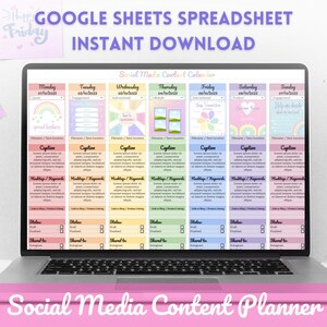 Rainbow Social Media Content Planner Google Sheets Template Social Media Content Calendar Editable Spreadsheet Social Media Calendar Insta
