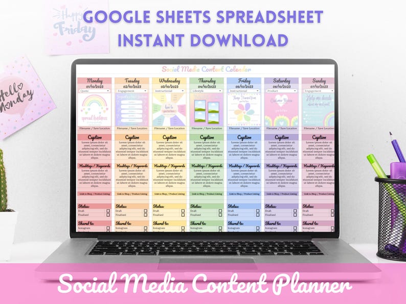 Rainbow Social Media Content Planner Google Sheets Template Social ...