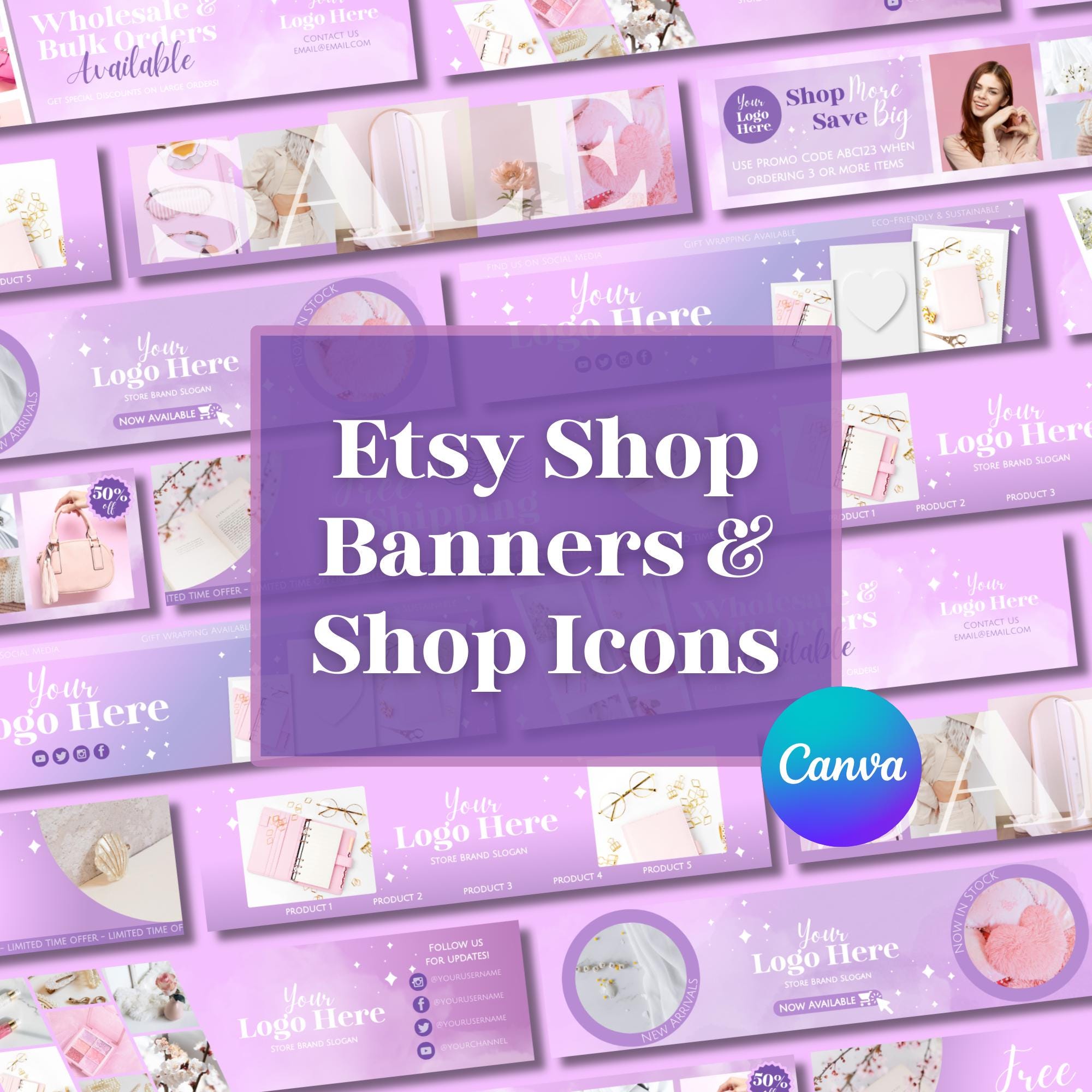 Purple Violet Etsy Shop Banners & Shop Icon Templates, Canva Templates for Etsy Sellers, Etsy Shop Cover, Graphics Etsy Store Front