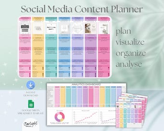 Full Year Social Media Content Calendar Planner, Google Sheets Spreadsheet Template, Rainbow Social Media Planner, Social Media Tracker