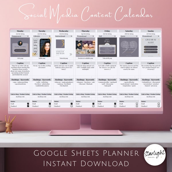 2024 Social Media Content Planner, Google Sheets Social Media Calendar, Analytics Dashboard, Batch Social Media Content Planner Monthly