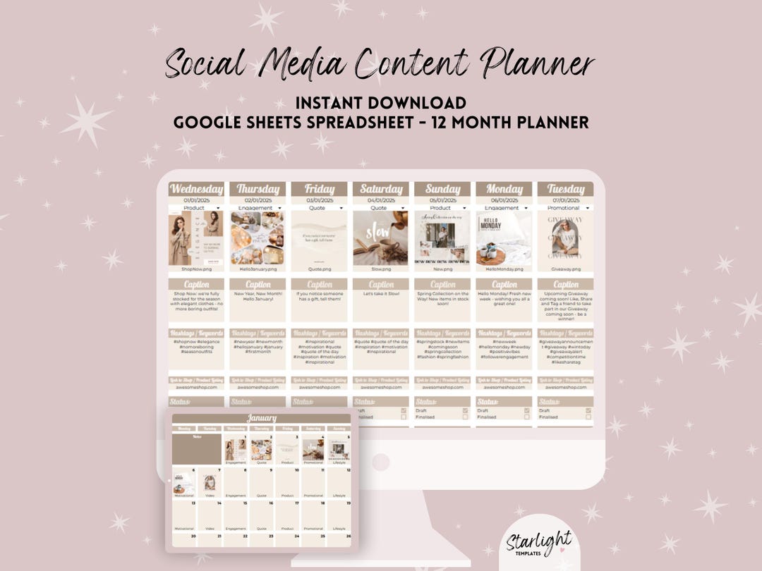 2026 Social Media Content Planner, Google Sheets Spreadsheet Template ...