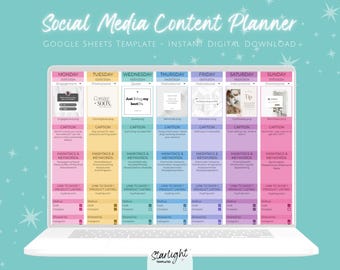 Full Year Social Media Content Calendar and Planner, Google Sheets Spreadsheet Template, Rainbow Social Media Planner, Social Media Tracker