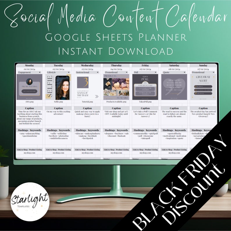 Full Year Social Media Content Planner Google Sheets Social - Etsy