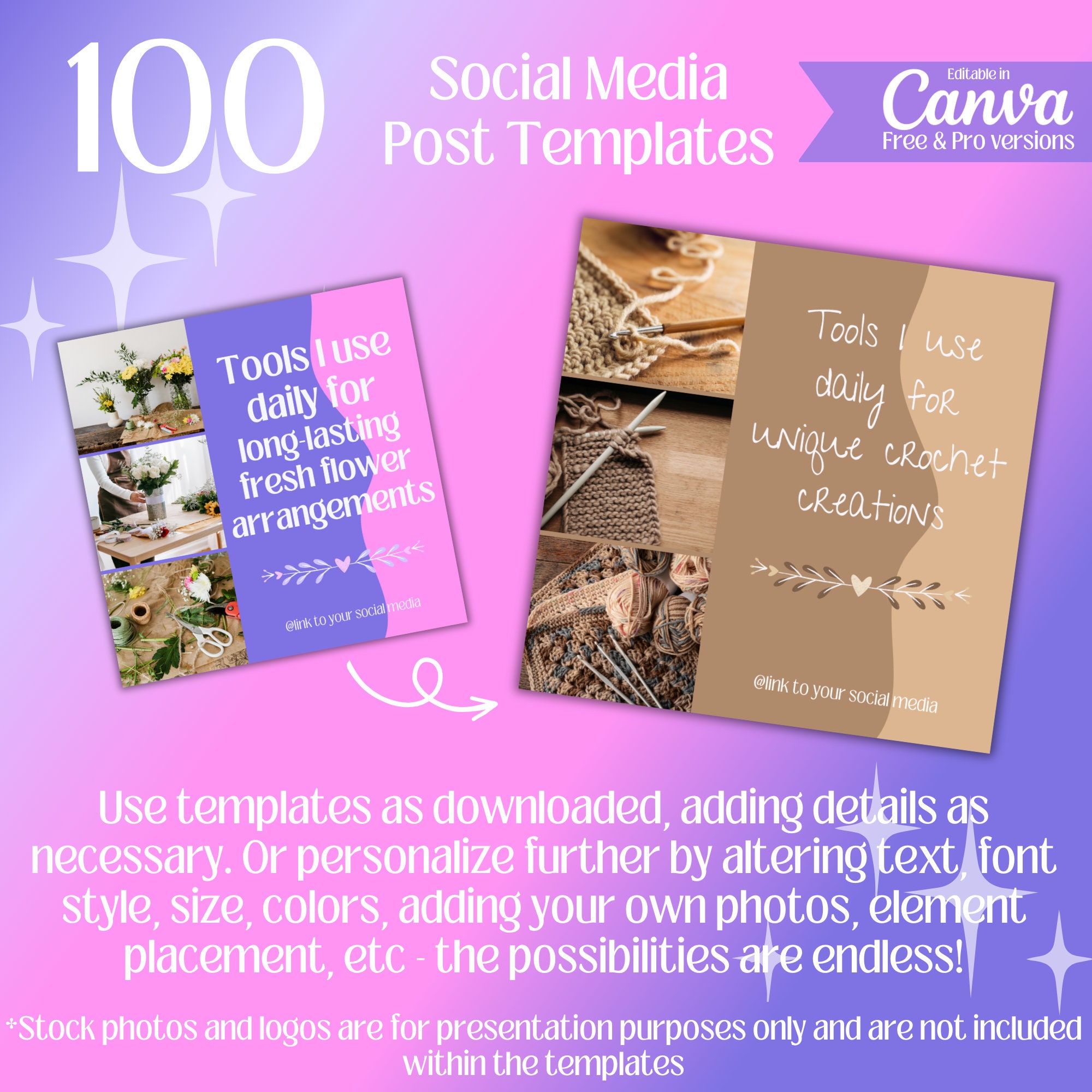 100 Purple Pink Social Media Templates, Instagram Post Template Bundle ...