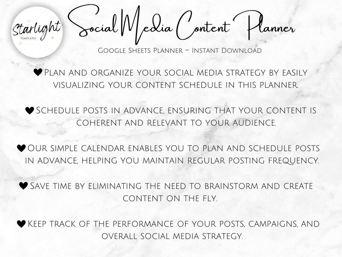 Social Media Content Yearly Planner, Google Sheets Social Media