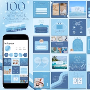 Instagram Templates for Small Business Owner, Blue Social Media Templates, Instagram Canva Templates, Instagram Posts Feed, SM Content