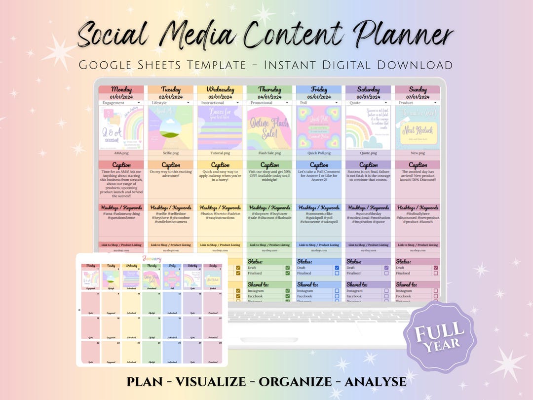 2026 Social Media Content Calendar, Google Sheets Planner Template for ...