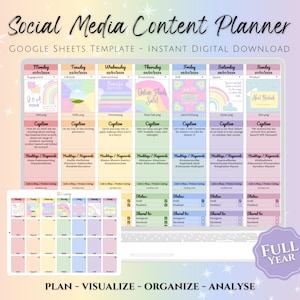 2025 Social Media Content Calendar, Google Sheets Planner Template for Social Media Content, Monthly Batch Content Planner for Socials