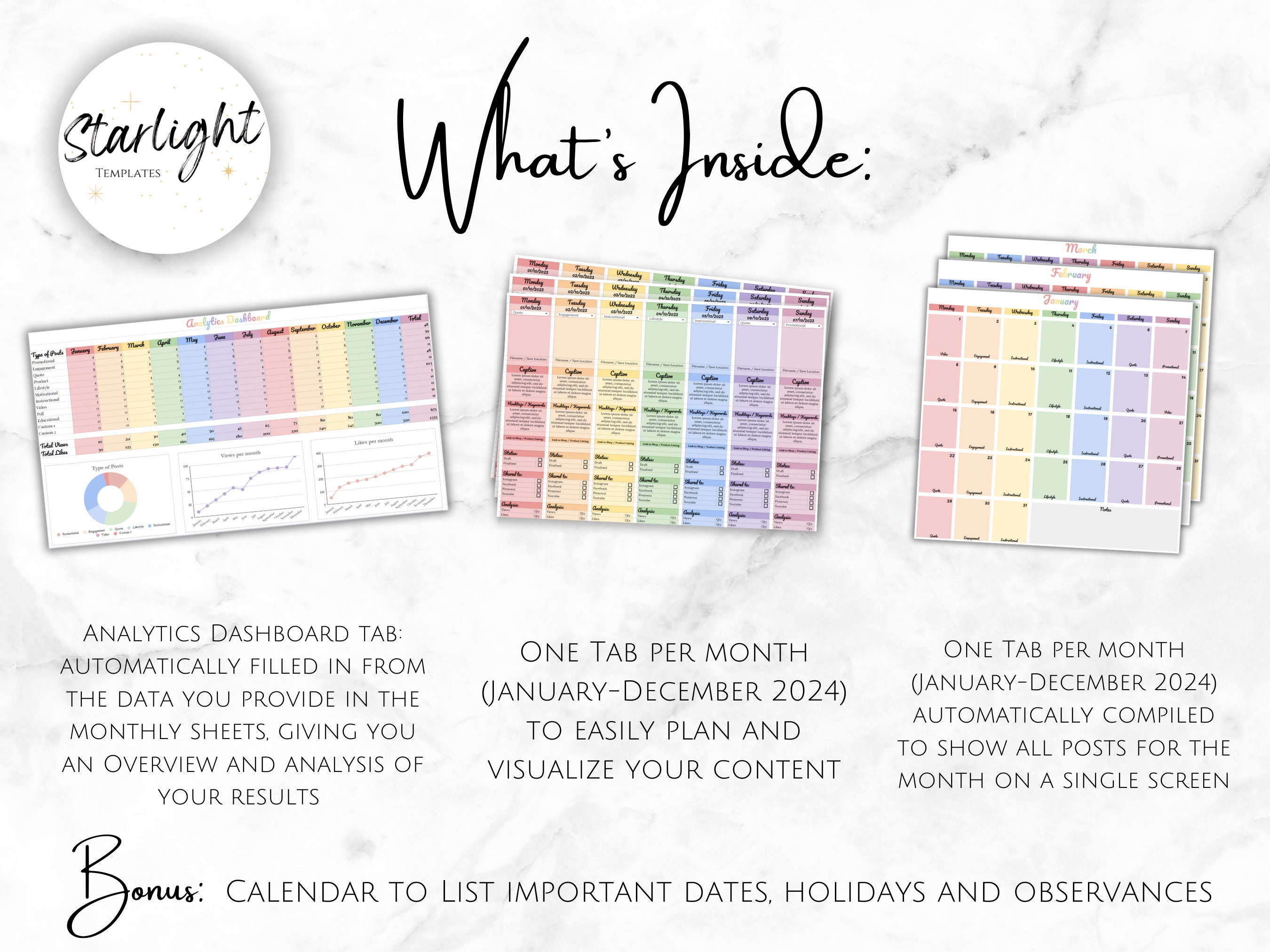2024 Social Media Content Calendar, Google Sheets Planner Template for