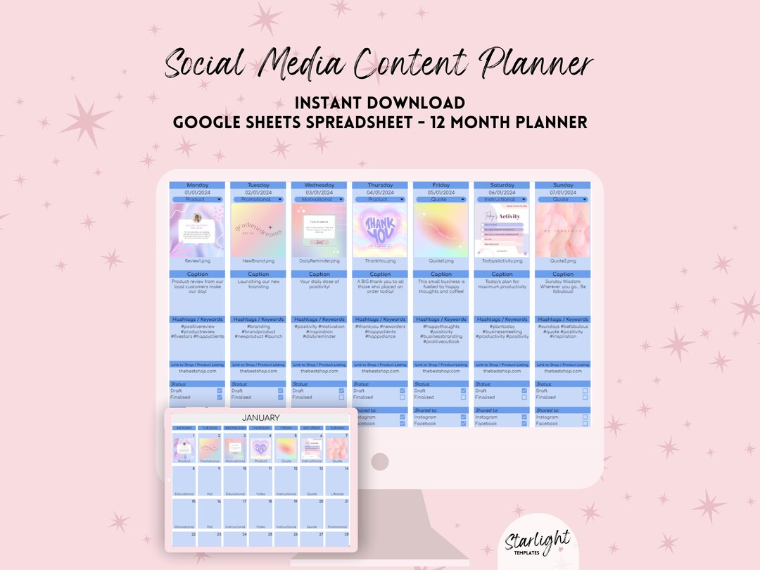 2026 Social Media Content Planner, Google Sheets Spreadsheet Template ...