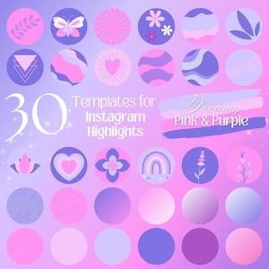 30 Purple Instagram Highlight Covers, Pink Instagram Story Icons, Instagram Templates, Editable Canva Templates, Pink and Purple Instagram