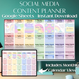 Full Year Social Media Content Calendar, Google Sheets Planner Template for Social Media Content, Monthly Batch Content Planner for Socials