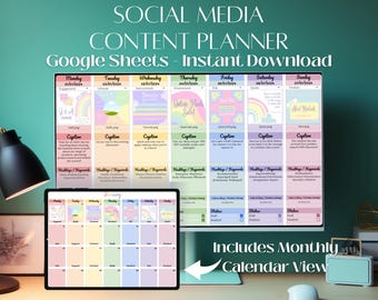 Full Year Social Media Content Calendar, Google Sheets Planner Template for Social Media Content, Monthly Batch Content Planner for Socials