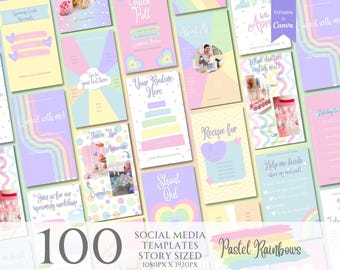 Pastel Rainbow Instagram Feed, Cute Instagram Rainbow Posts, Social Media Content, Canva Templates for Instagram, IG Rainbow Story Template