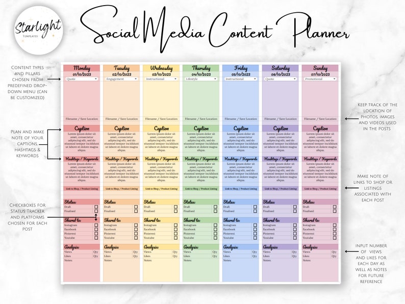 Social Media Content Planner, Google Sheets Template, Social Media Content Calendar, Spreadsheet