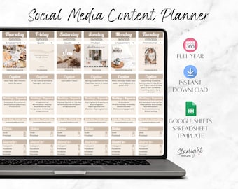 Beige Social Media Content Calendar, Planner & Tracker, Google Sheets Spreadsheet, Social Media Feed Planner, Social Media Planning