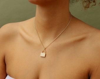 Lock Pendant | Sterling Silver | Personalized | Initial | 14k gold over sterling silver | Engraved Custom Initial Pendant