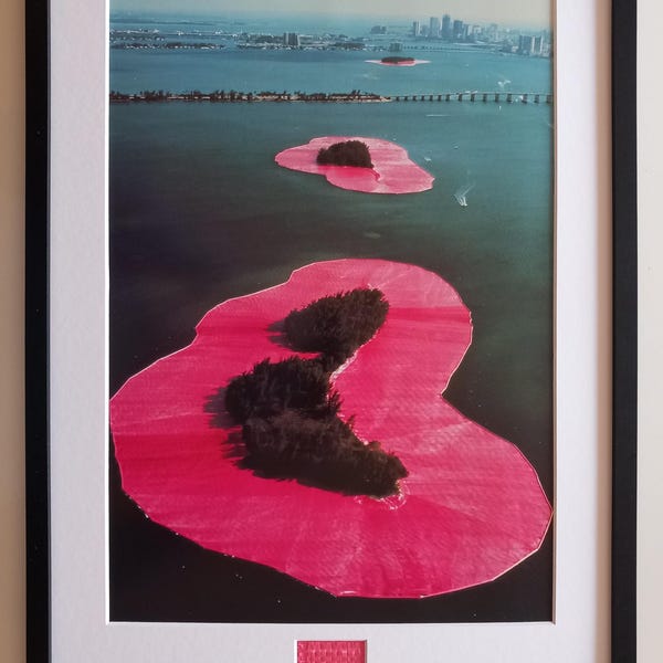 Christo & Jeanne-Claude – Surrounded Islands – Art print XXL framed with original fabric