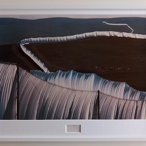 Christo & Jeanne-Claude - Running Fence – Art print XXL, framed with original fabric