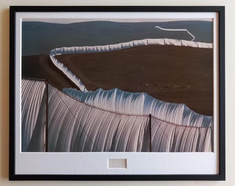 Christo & Jeanne Claude – Running Fence – Lámina XXL enmarcada con pieza de tela original
