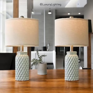 Set of 2 Modern Ceramic Lamp, Bedside Lamp, Ceramic Table Lamp, Ceramic Desk Lamp, Farmhouse Table Lamp for Living Room Office Dorm