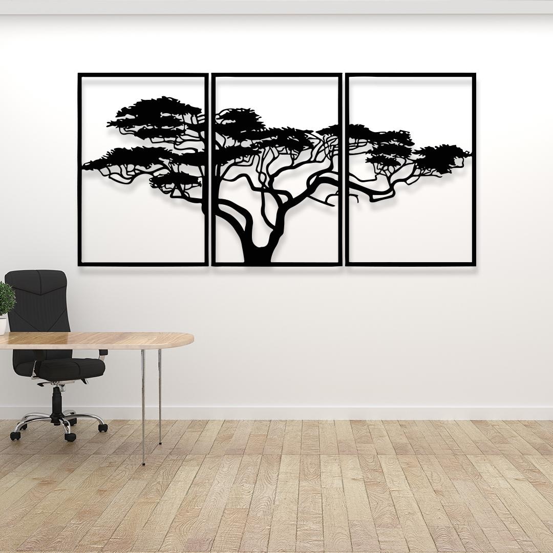 Large Metal Tree Wall Art 3 Panel Set | African Acacia Silhouette ...