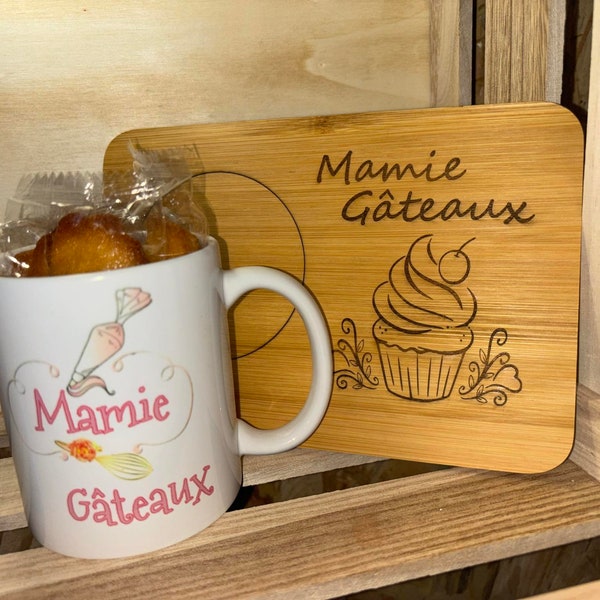 Mug Mamie Gâteau avec son plateau gravé