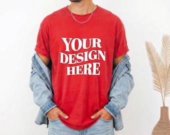 Maquette de t-shirt rouge Comfort Colors 1717, maquette Comfort Colors 1717, maquette de t-shirt minimaliste CC1717, maquette Comfort Colors, maquette C1717