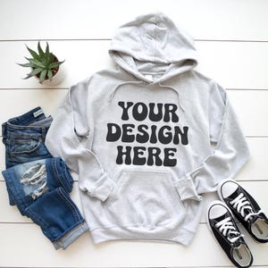 Gildan 18500 Hoodie Mockup | Flat Lay Ash Gildan 18500 Hoodie Mockup | Ash G185 Hooded Sweatshirt Mockup | G18500 Hoodie Mockup
