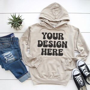 Gildan 18500 Hoodie Mockup | Flat Lay Sand Gildan 18500 Hoodie Mockup | Sand G185 Hooded Sweatshirt Mockup | G18500 Hoodie Mockup