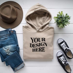 Sand Folded Gildan 18500 Hoodie Mockup | Sand Flat Lay Gildan 18500 Hoodie Mockup | Hooded Sweatshirt Mockup | G185 Hooded Sweatshirt Mockup